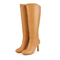 ALBA TAN LEATHER KNEE-HIGH HEELED BOOT