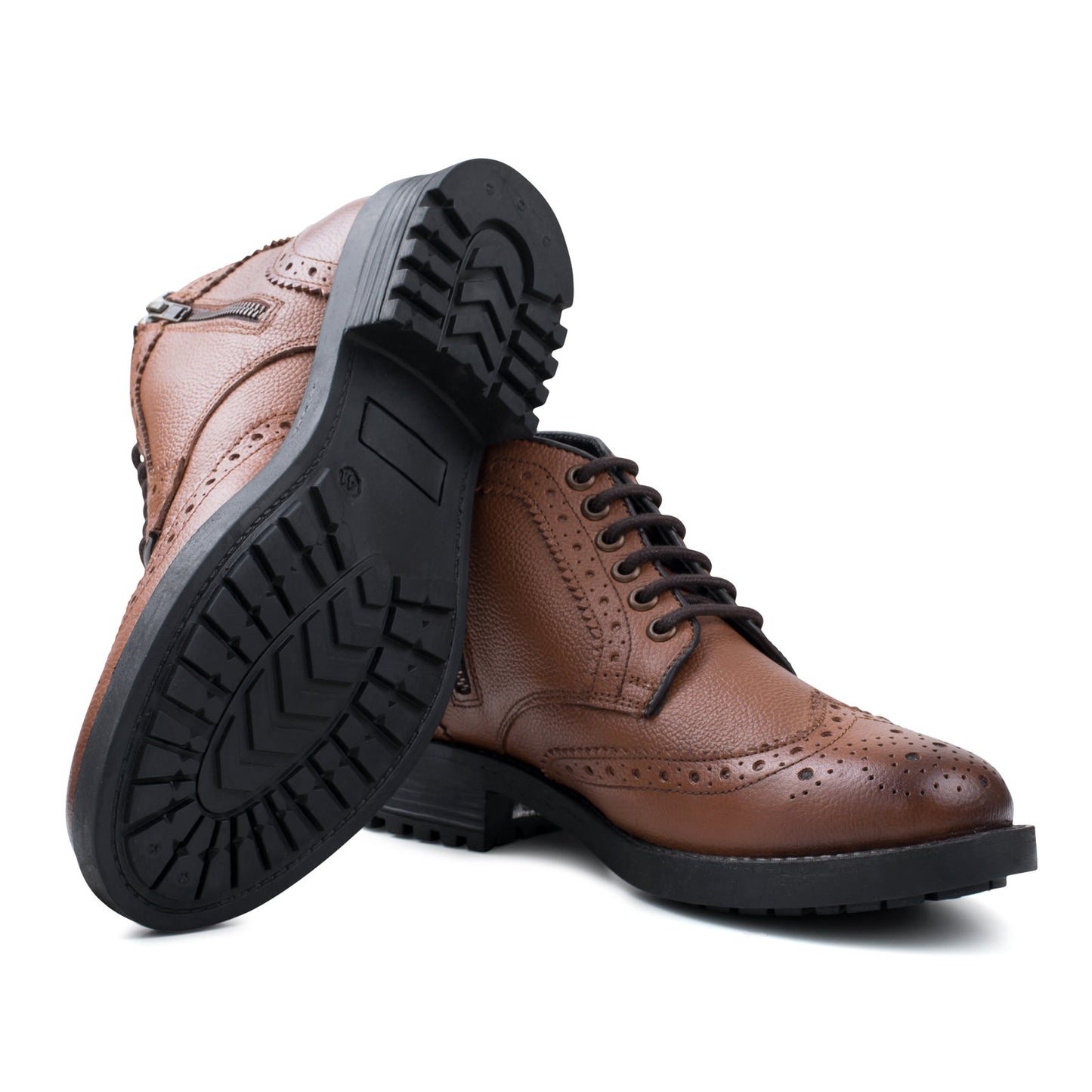 MENS HANS TAN ZIP & LACE BROGUE BOOT