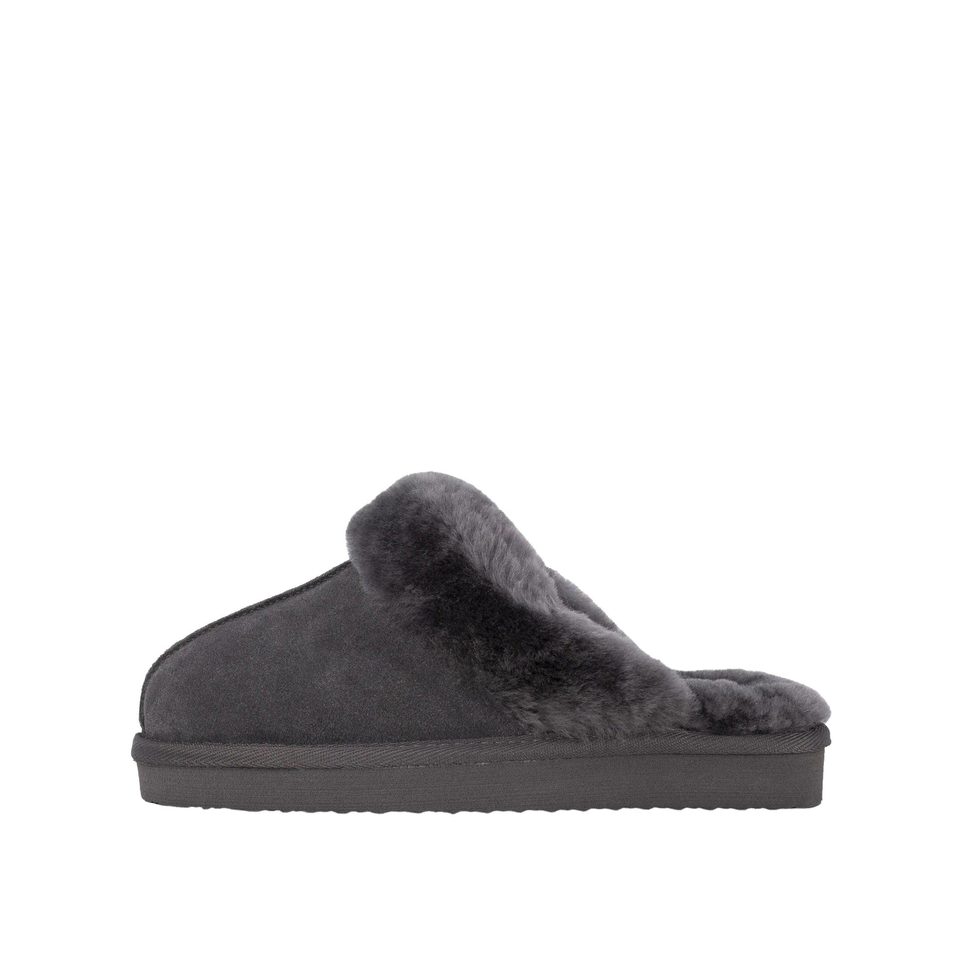 SUZIE GREY SHEEPSKIN SLIPPER MULE