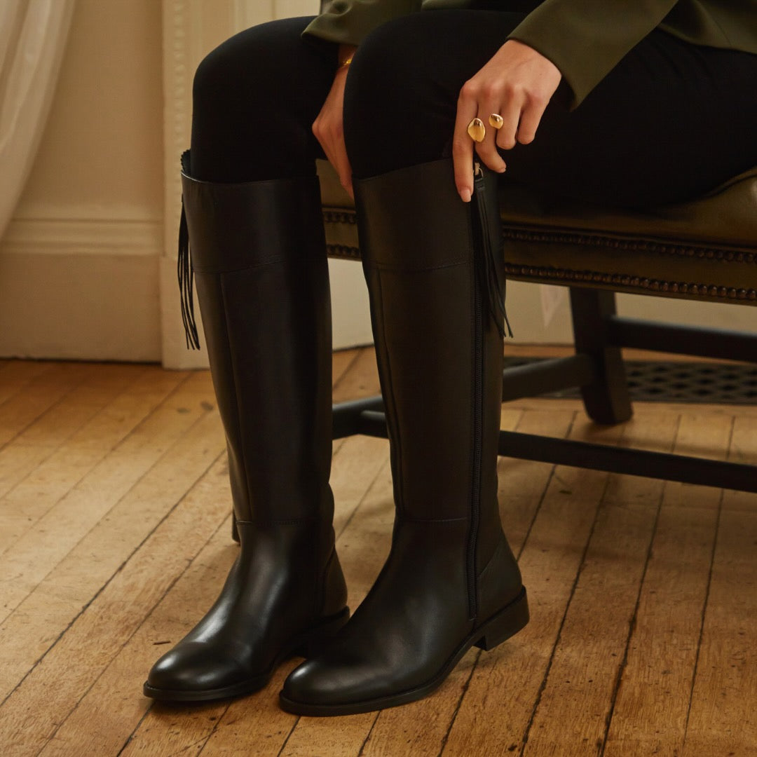 KATE BLACK LEATHER KNEE-HIGH BOOT