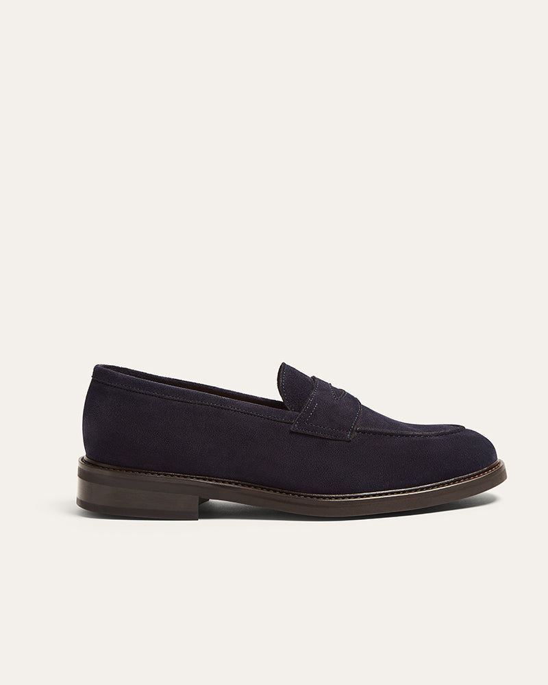CHESTER NAVY SUEDE PENNY LOAFER
