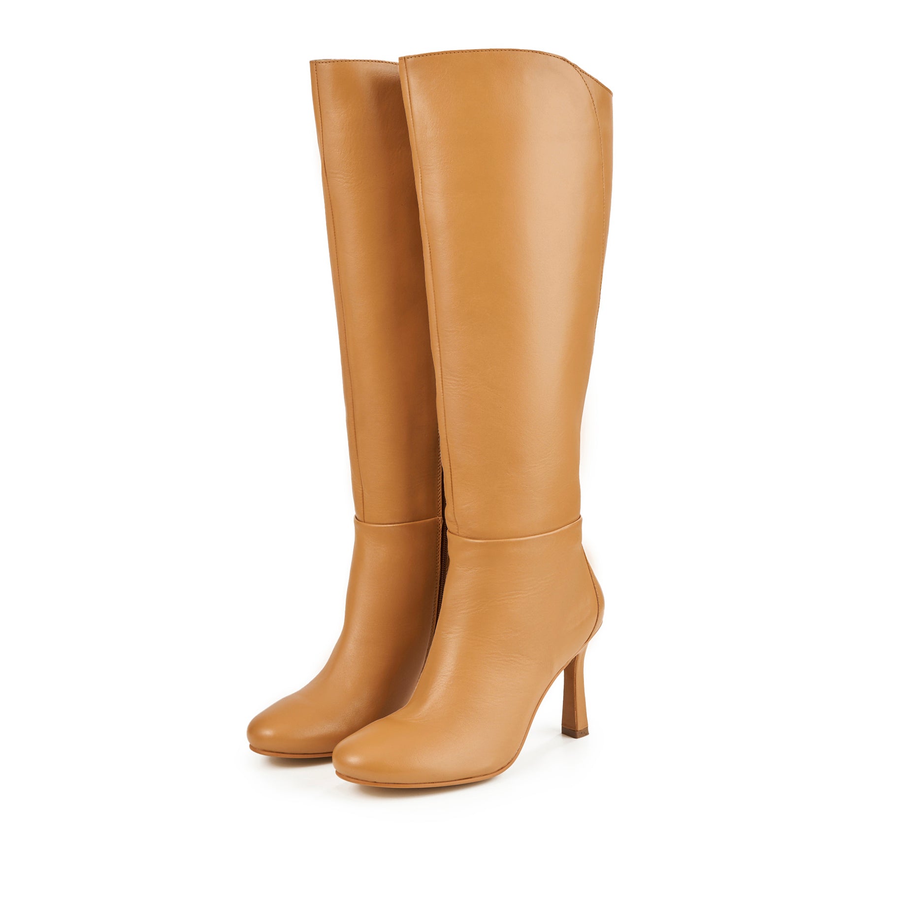 ALBA TAN LEATHER KNEE HIGH HEELED BOOT