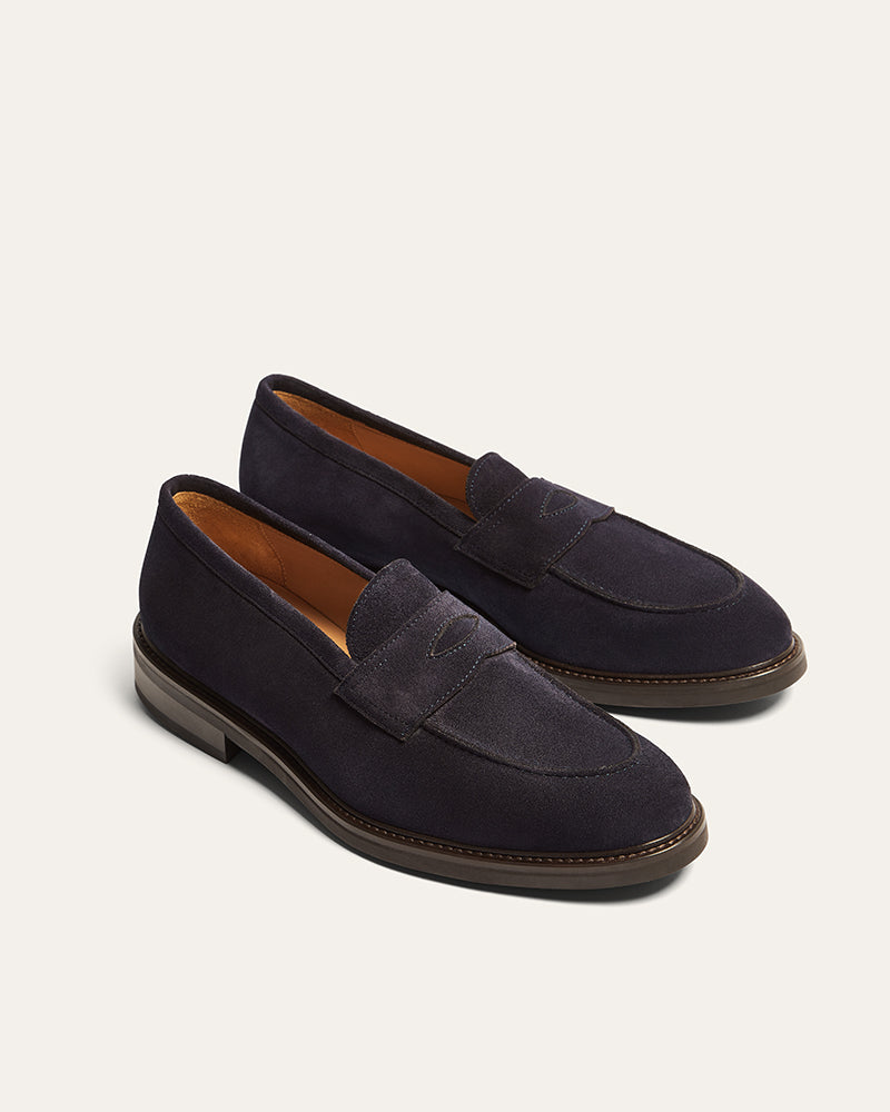 CHESTER NAVY SUEDE PENNY LOAFER