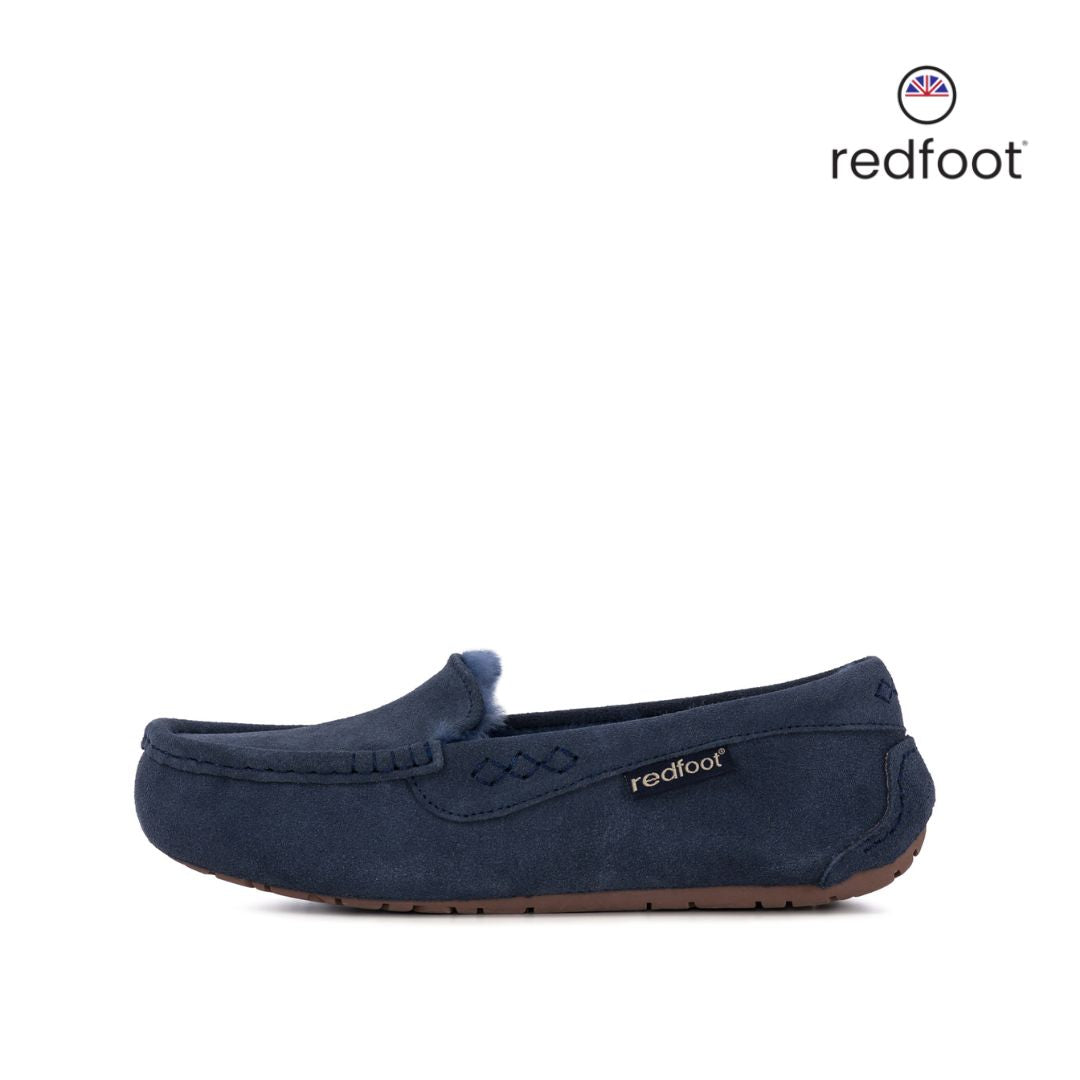 LADIES EVIE NAVY SHEEPSKIN SLIPPER MOCCASIN