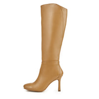 ALBA TAN LEATHER KNEE-HIGH HEELED BOOT